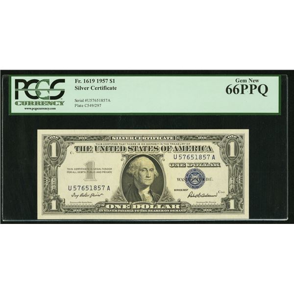 1957 $1 Silver Certificate PCGS 66PPQ