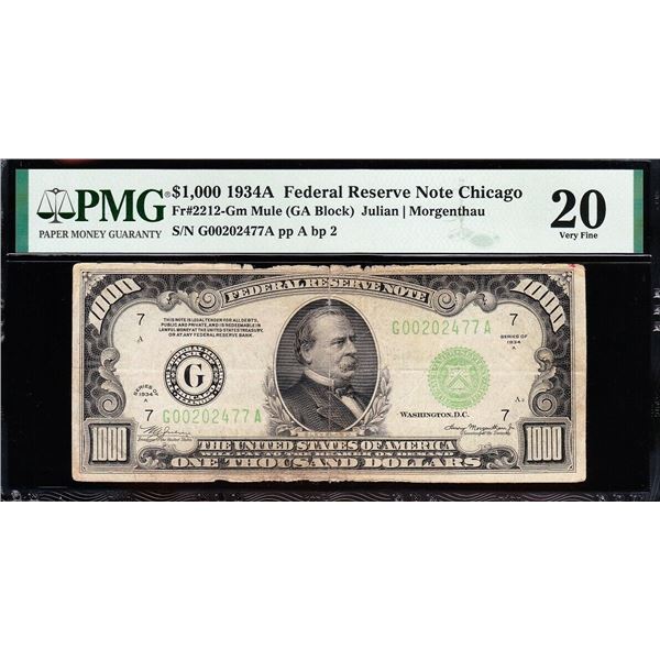 1934A $1000 Chicago FRN PMG 20