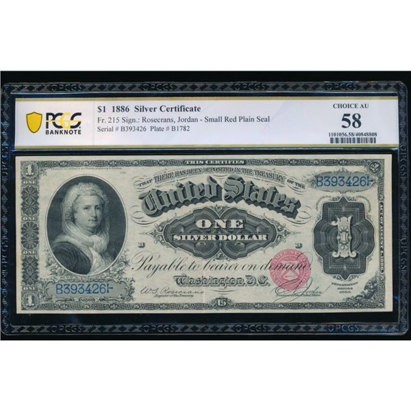 1886 $1 Martha Washington Silver Certificate PCGS 58