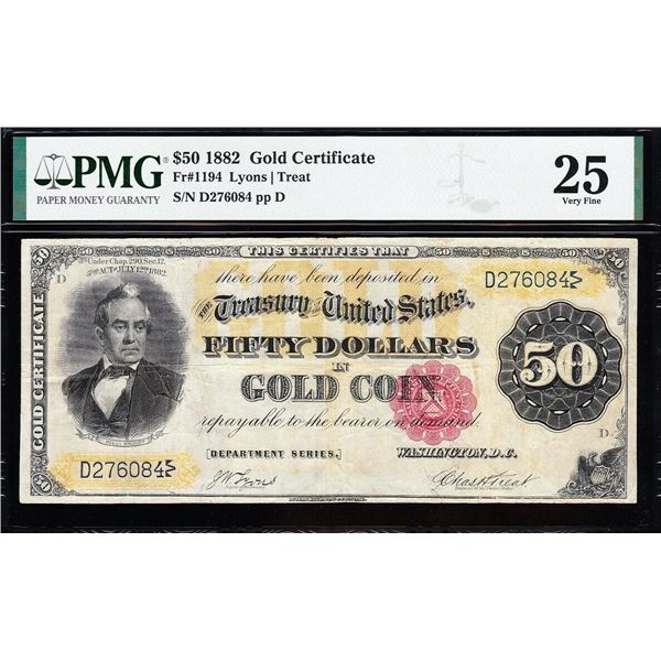 1882 $50 Gold Certificate PMG 25