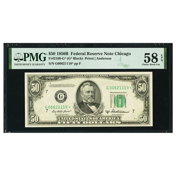 1950B $50 STAR Chicago FRN PMG 58EPQ