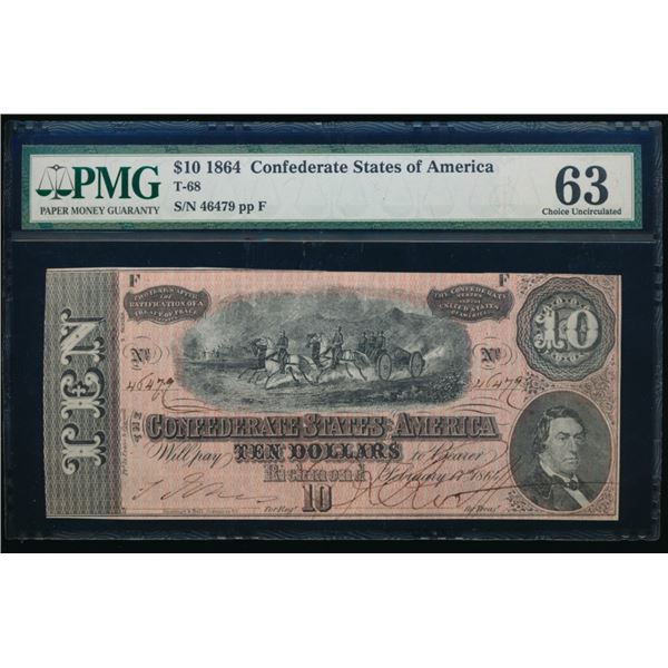 1864 $10 T-68 Confederate PMG 63