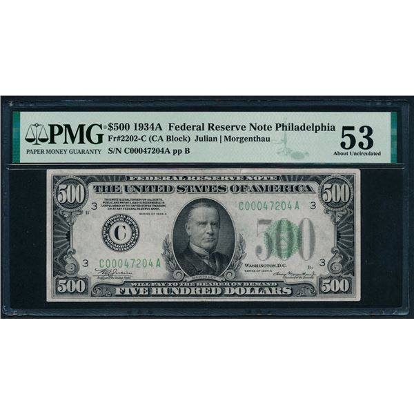 1934A $500 Philadelphia FRN PMG 53