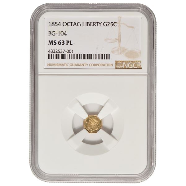 1854 California 25 Cent Gold Coin NGC MS63PL