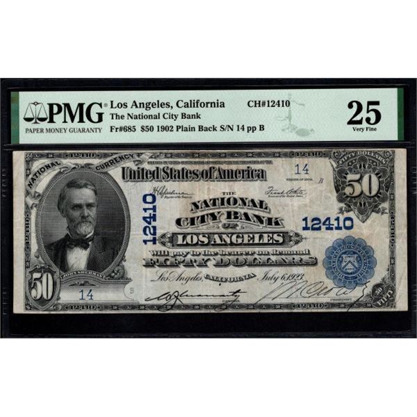 1902 $50 Los Angeles CA National Bank Note PMG 25