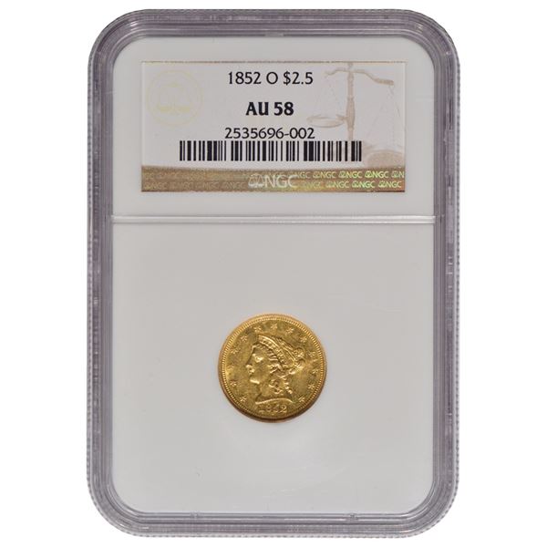 1852-O $2.5 Liberty Head Gold Coin NGC AU58