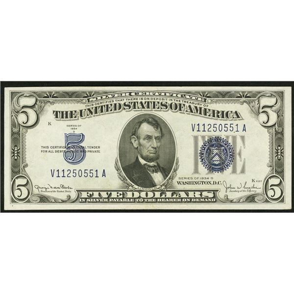 1934D $5 Narrow Silver Certificate