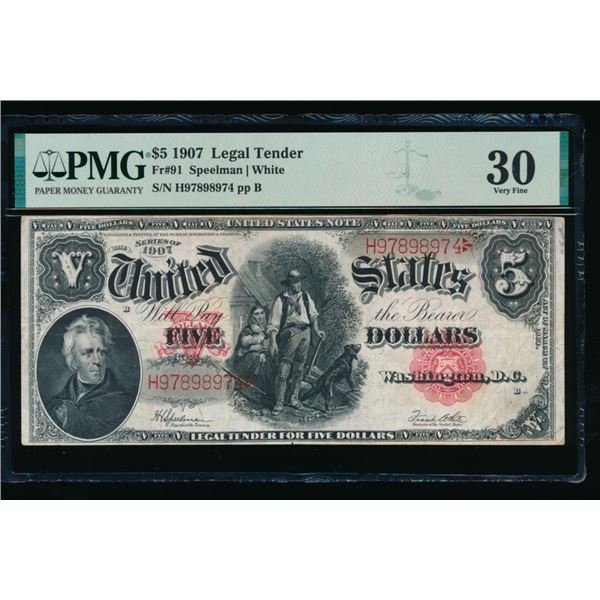 1907 $5 Legal Tender Note PMG 30