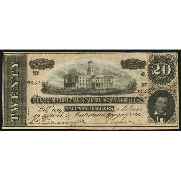 1864 $20 T-67 Confederate Note