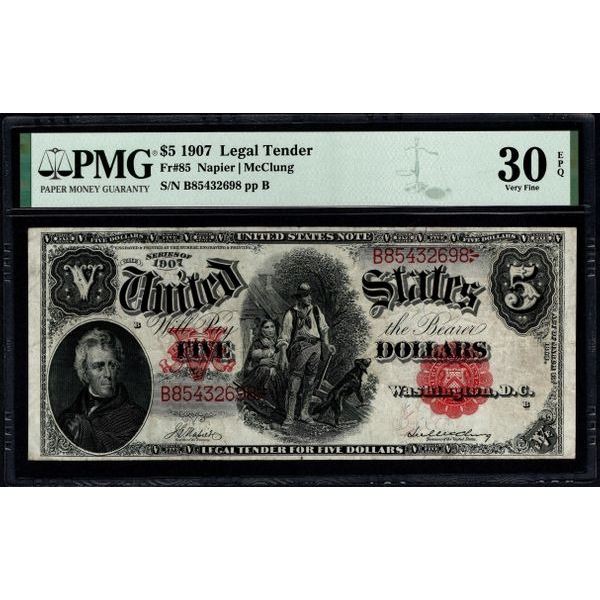 1907 $5 Legal Tender Note PMG 30EPQ