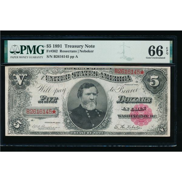 1891 $5 Treasury Note PMG 66EPQ