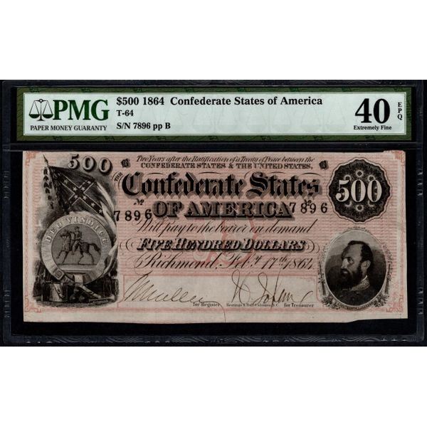 1864 $500 T-64 Confederate PMG 40EPQ