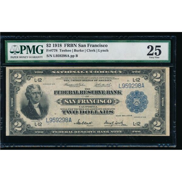 1918 $2 San Francisco FRBN PMG 25