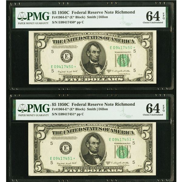 1950C $5 Consecutive STAR Richmond FRN's PMG 64EPQ