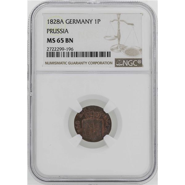 1828-A Germany-Prussia Friedrich Wilhelm II Pfenning NGC MS65BN