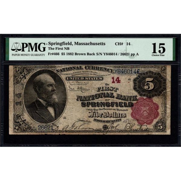 1882 $5 Springfield MA National PMG 15