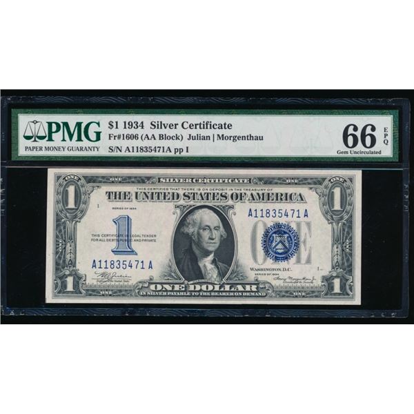 1934 $1 Silver Certificate PMG 66EPQ