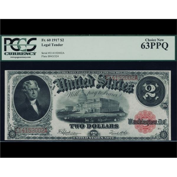 1917 $2 Legal Tender Note PCGS 63PPQ