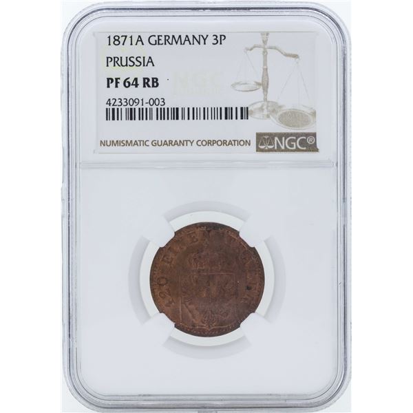 1871A Germany 3 Pfenninge Prussia Proof Coin NGC PF64RB