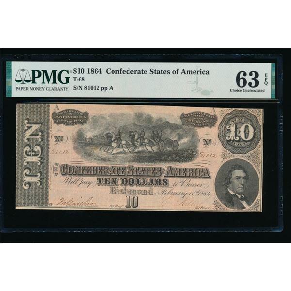 1864 $10 T-68 Confederate States of America PMG 63EPQ