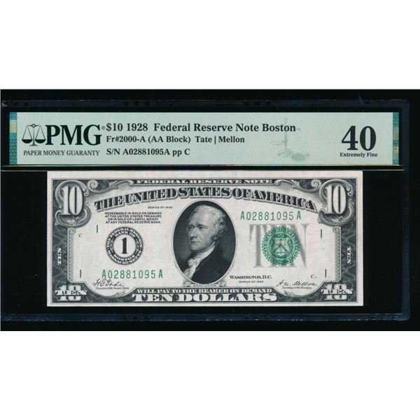 1928 $10 Boston FRN PMG 40