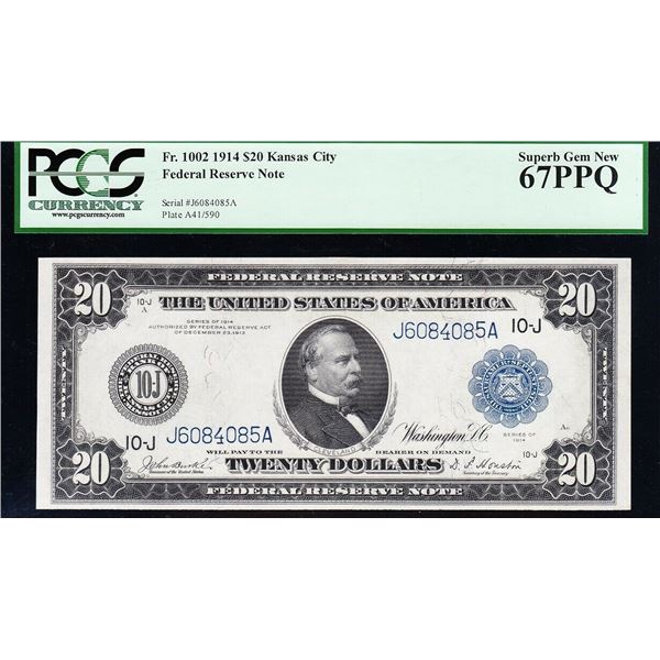 1914 $20 Kansas City FRN PCGS 67PPQ