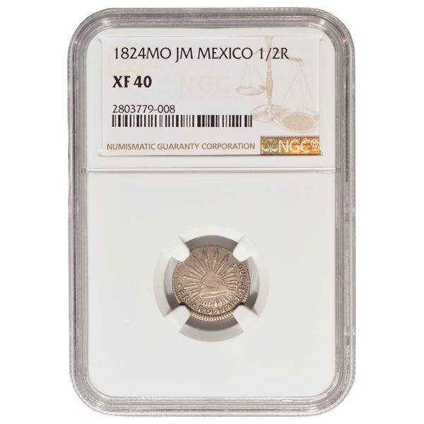 1824 Mexico 1/2 Real Coin NGC XF40