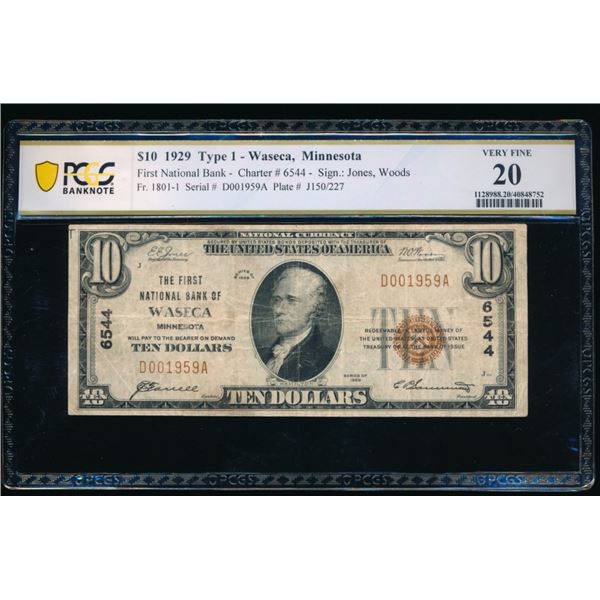 1929 $10 Waseca MN National Note PCGS 20