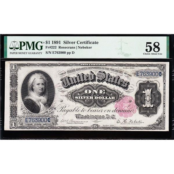 1891 $1 Martha Washington Silver Certificate PMG 58