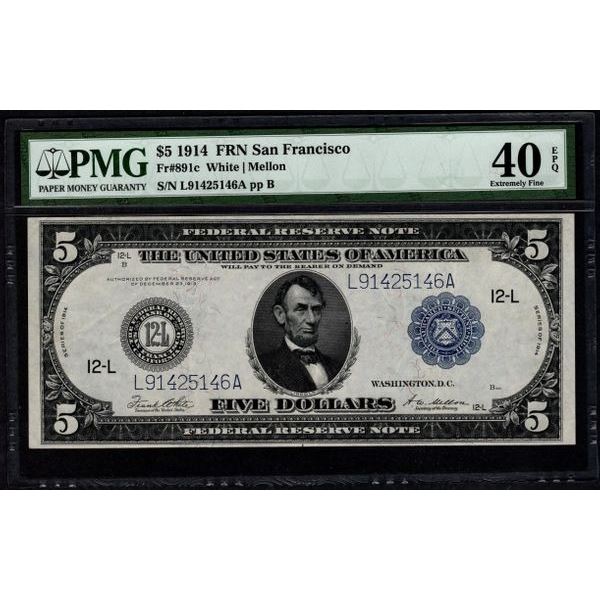 1914 $5 San Francisco Federal Reserve Note PMG 40EPQ