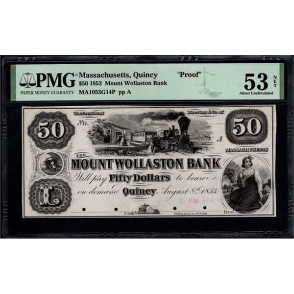 1853 $50 Quincy MA Note PMG 53NET