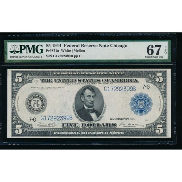 1914 $5 Chicago FRN PMG 67EPQ