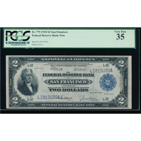 1918 $2 San Francisco Federal Reserve Bank Note PCGS 35