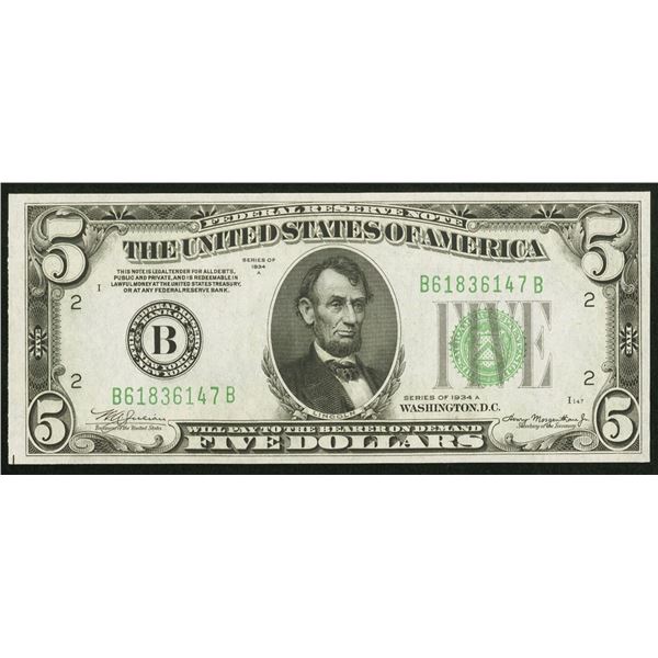 1934A $5 New York Federal Reserve Note