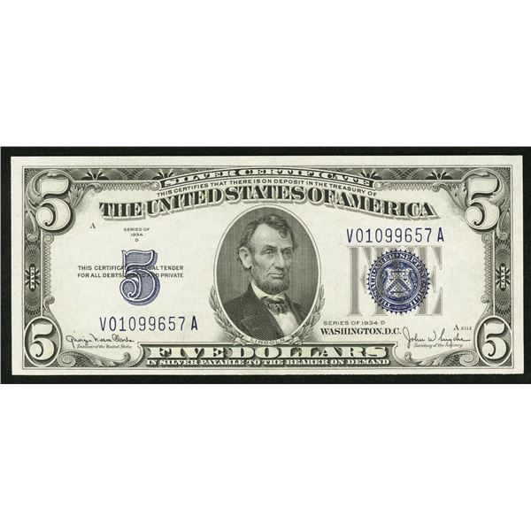 1934D $5 Narrow Silver Certificate
