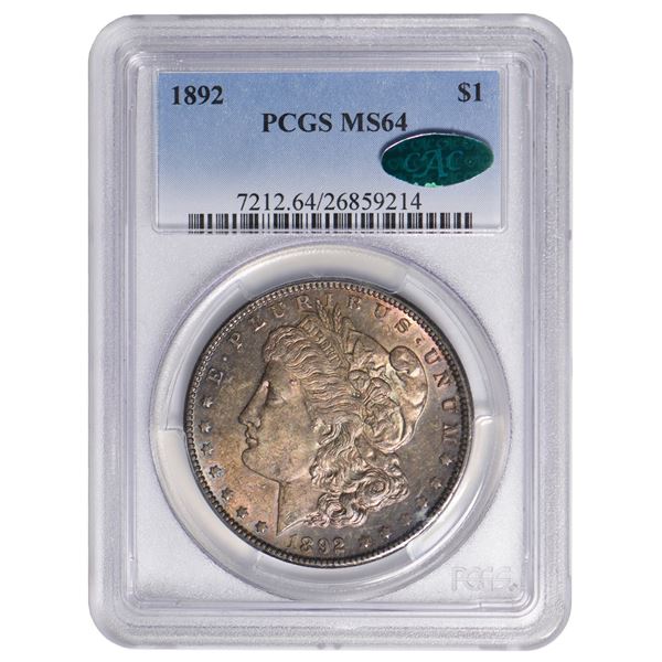 1892 $1 Morgan Silver Dollar PCGS MS64 CAC