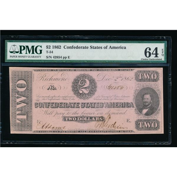 1862 $2 T-54 Confederate States of America PMG 64EPQ