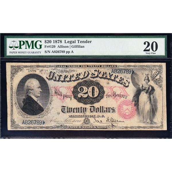 1878 $20 Pink Overprint Legal Tender PMG 20
