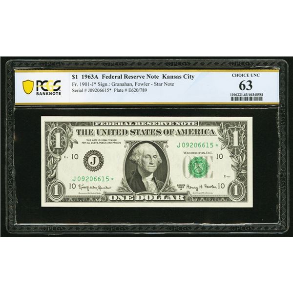 1963A $1 STAR Kansas City FRN PCGS 63