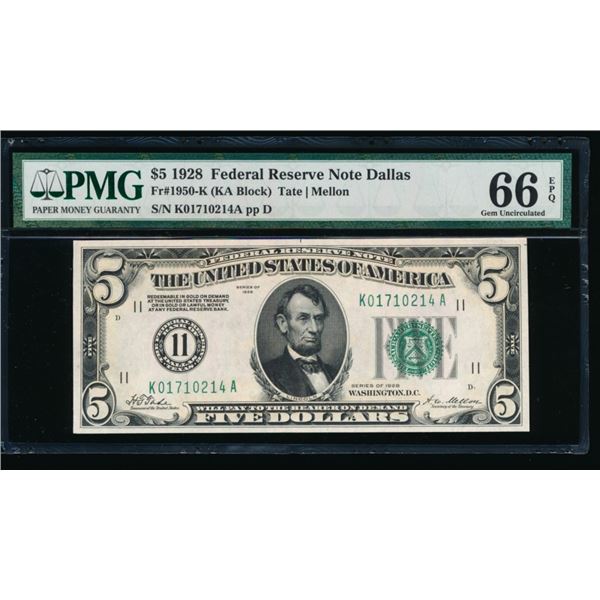 1928 $5 Dallas FRN PMG 66EPQ