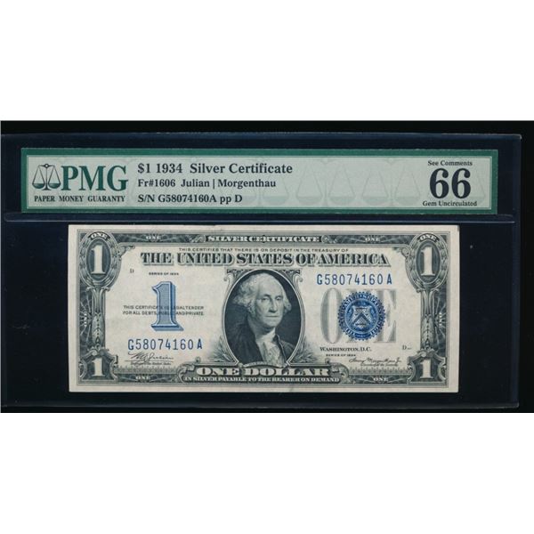 1934 $1 Silver Certificate PMG 66EPQ