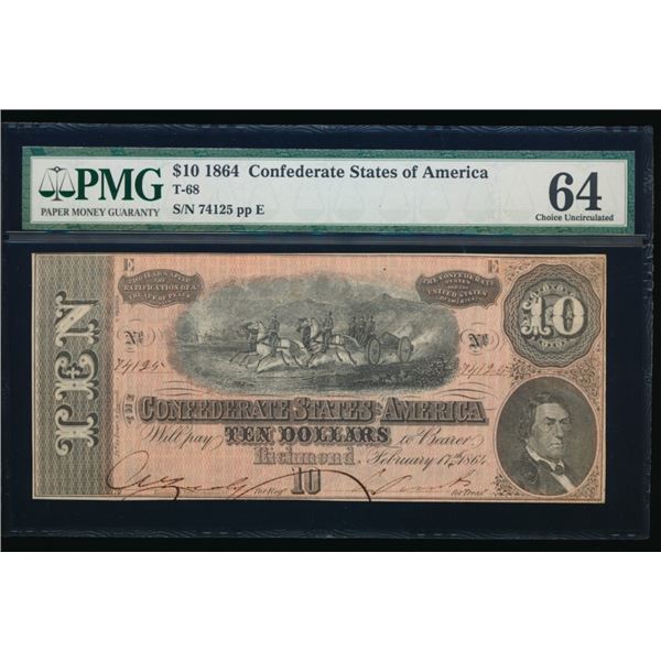 1864 $10 T-68 Confederate PMG 64