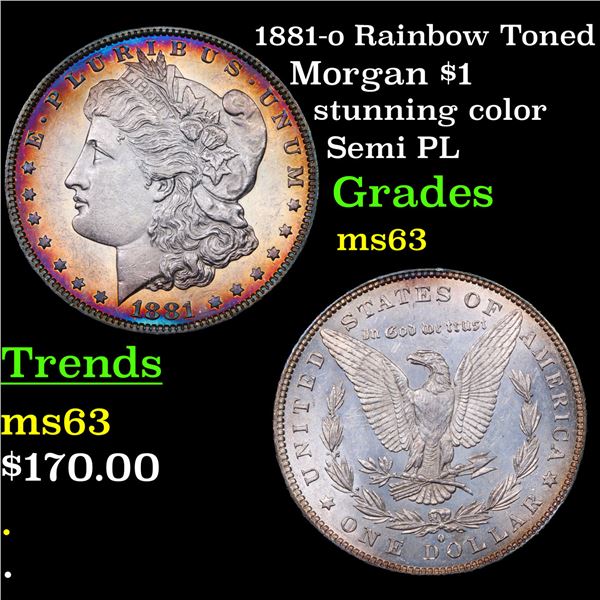 1881-o Rainbow Toned Morgan Dollar $1 Grades Select Unc