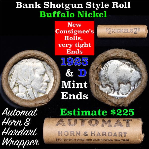 Buffalo Nickel Shotgun Roll in Old Bank Style 'Automat Horn & Hardart' Wrapper 1923 & d Mint Ends Gr