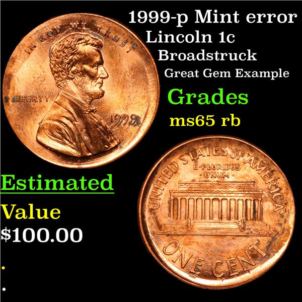 1999-p Mint error Lincoln Cent 1c Grades GEM Unc RB