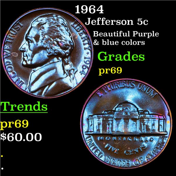 Proof 1964 Jefferson Nickel 5c Grades GEM++ Proof