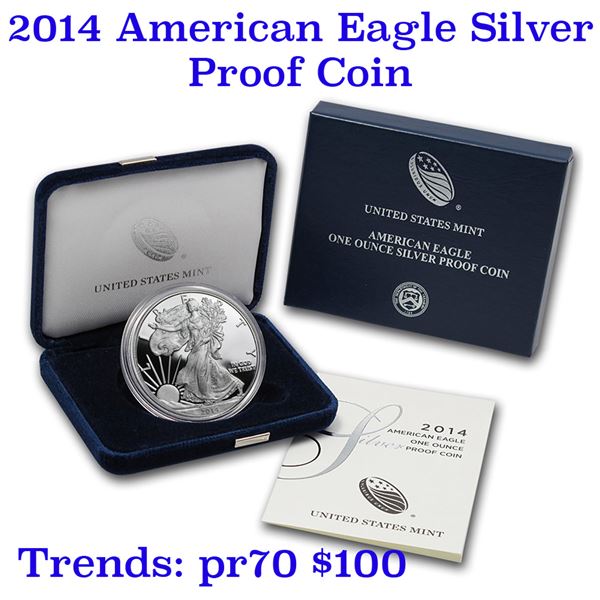 2014 1 oz .999 fine Proof Silver American Eagle orig box w/COA