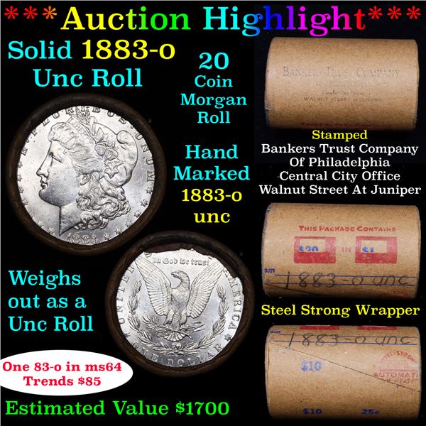 ***Auction Highlight*** Full solid date 1883-o Uncirculated Morgan silver dollar roll, 20 coins (fc)