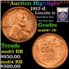 Image 1 : ***Auction Highlight*** 1917-d Lincoln Cent 1c Graded Choice+ Unc RB By USCG (fc)