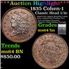 Image 1 : ***Auction Highlight*** 1835 Cohen-1 Classic Head half cent 1/2c Graded Choice Unc BN BY USCG (fc)
